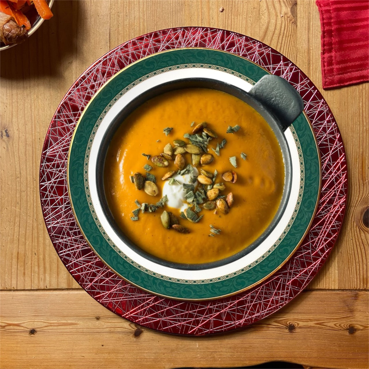 Butternut Squash Soup with Toasted Pine Nuts & Goat’s Cheese