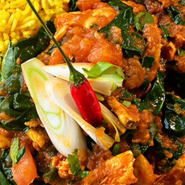 Pollo saag con arroz pilau