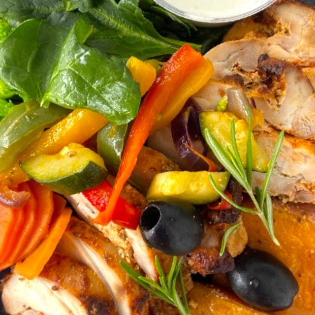 Greek Chicken Thigh with Roasted Sweet Potato & Tzatziki