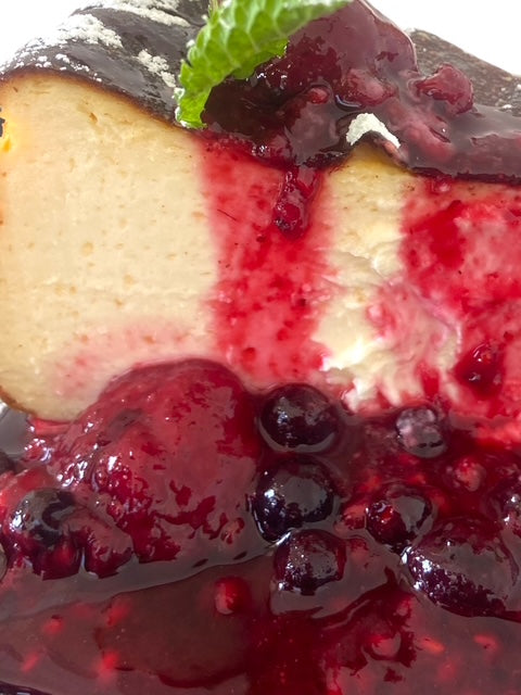 High-Protein Greek Yogurt Cheesecake with Red Mixed Fruit