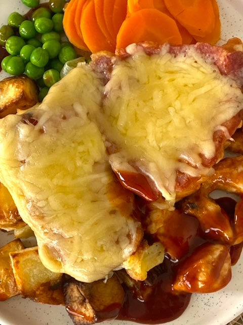 Hunter’s Chicken with Crispy Potatoes, Bacon & Melted Cheese
