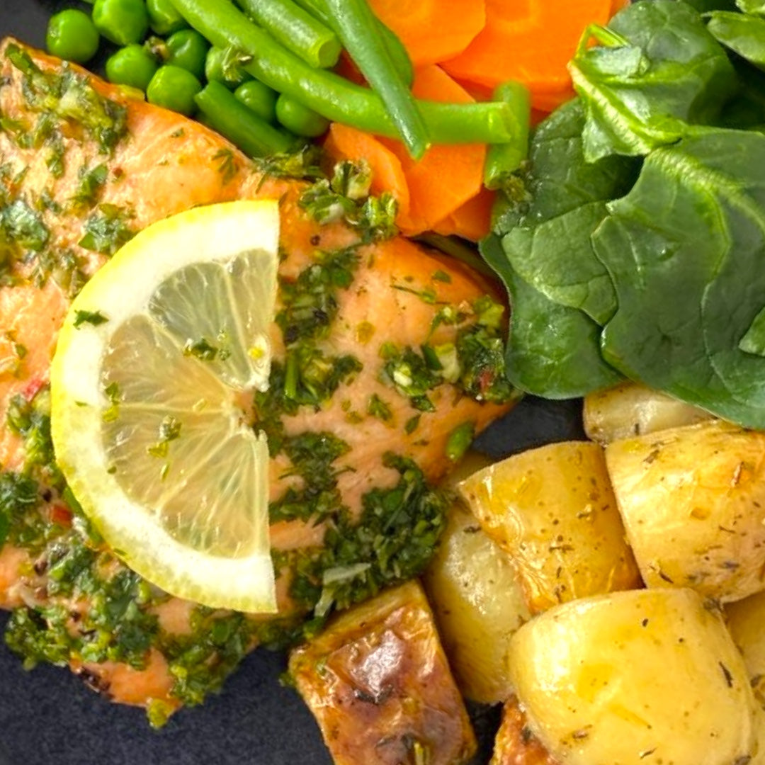 Lemon & Herb Baked Salmon with Baby Potatoes and Vegetables