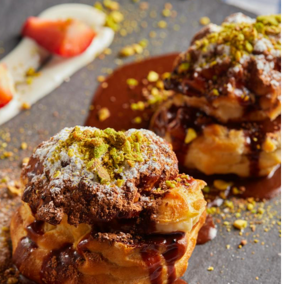 Delicious chocolate profiterole