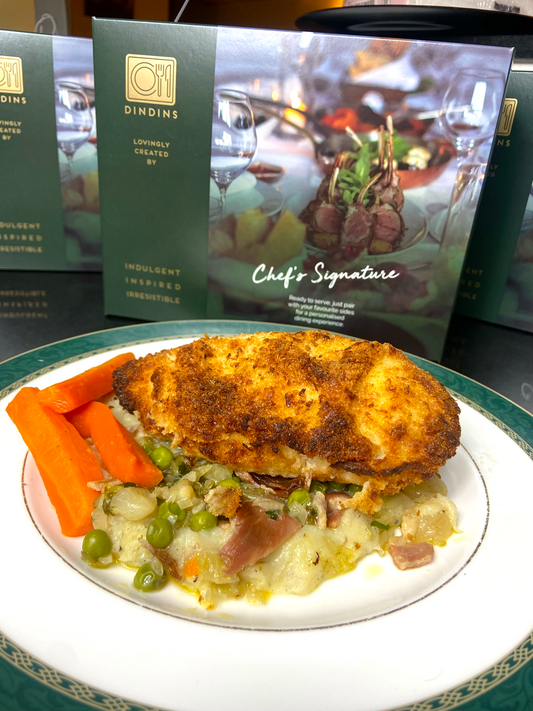 Truffle Chicken Kiev with Truffle Mash & Peas à la Française