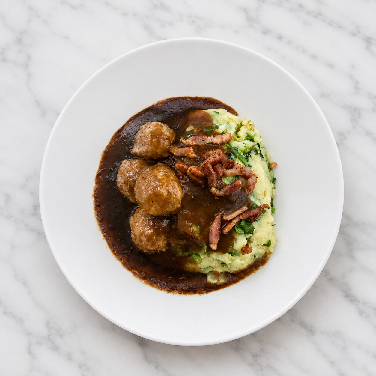 *NEW* Meatballs with Endive Mash, Crispy Bacon Bits & Gravy
