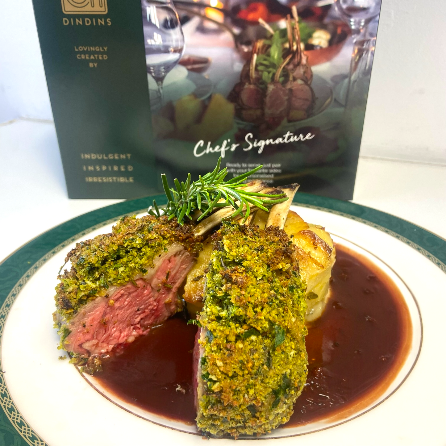 Pistachio & Herb-Crusted Rack of Lamb with Boulangère Potatoes and Red Wine & Redcurrant Jus