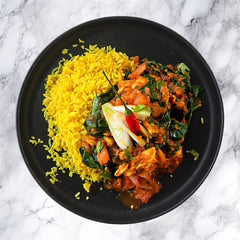 Pollo saag con arroz pilau