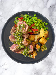 Filete chimichurri con patatas crujientes
