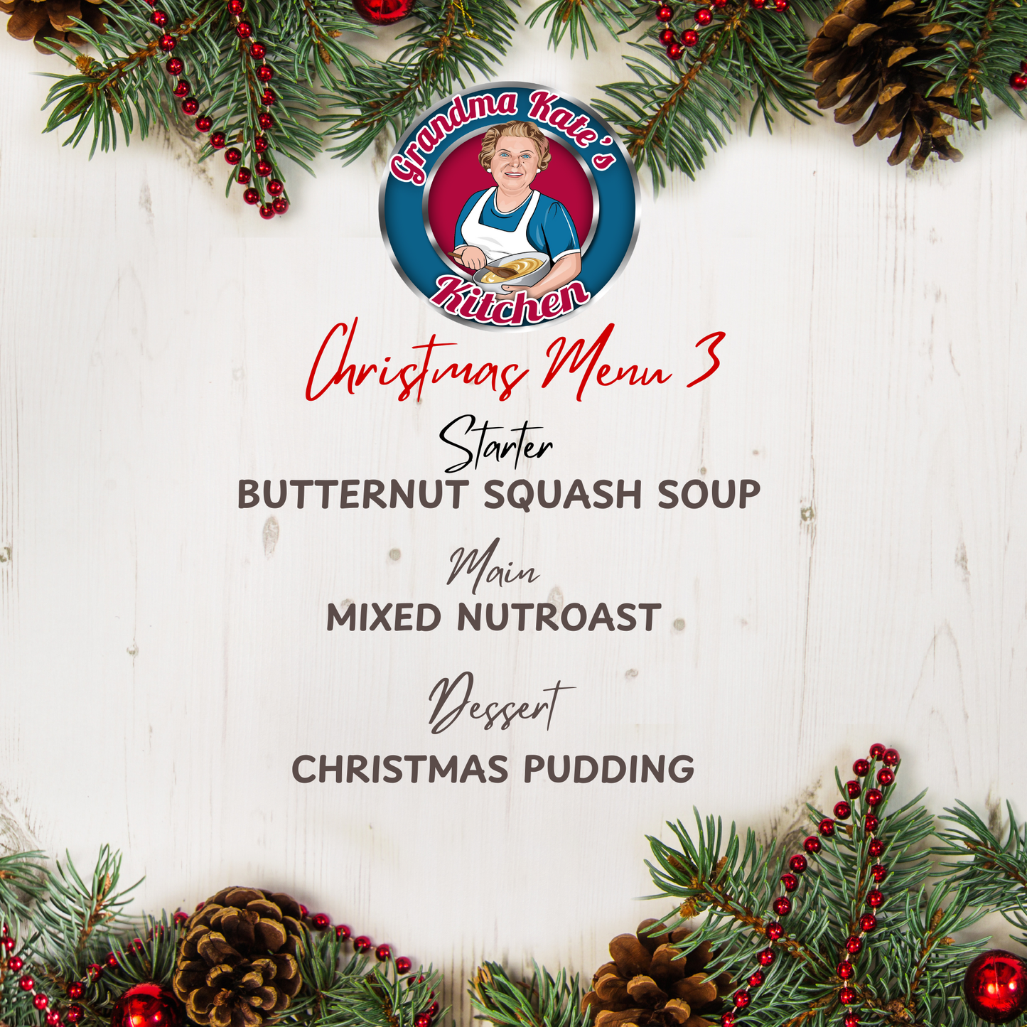 Christmas menu with festive decorations on a white background