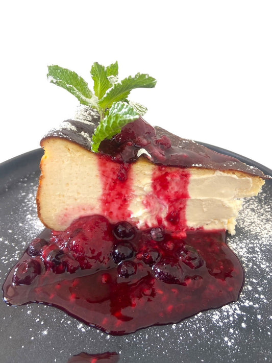 High-Protein Greek Yogurt Cheesecake with Red Mixed Fruit - Dindins