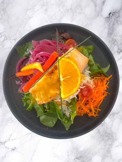 Orange-Glazed Salmon Salad with Fresh Greens - Dindins