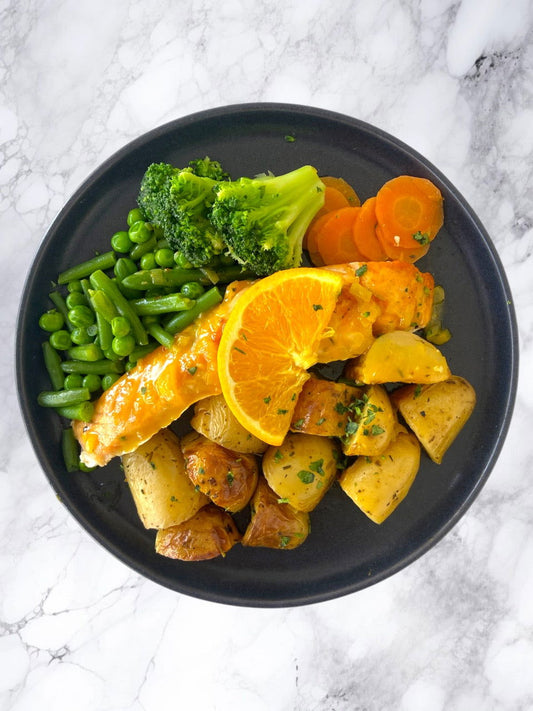 Orange Salmon with Crispy Baby Potatoes - Dindins