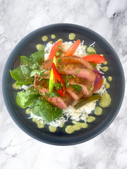Peruvian Steak Stirfry, Rice & Aji Verde