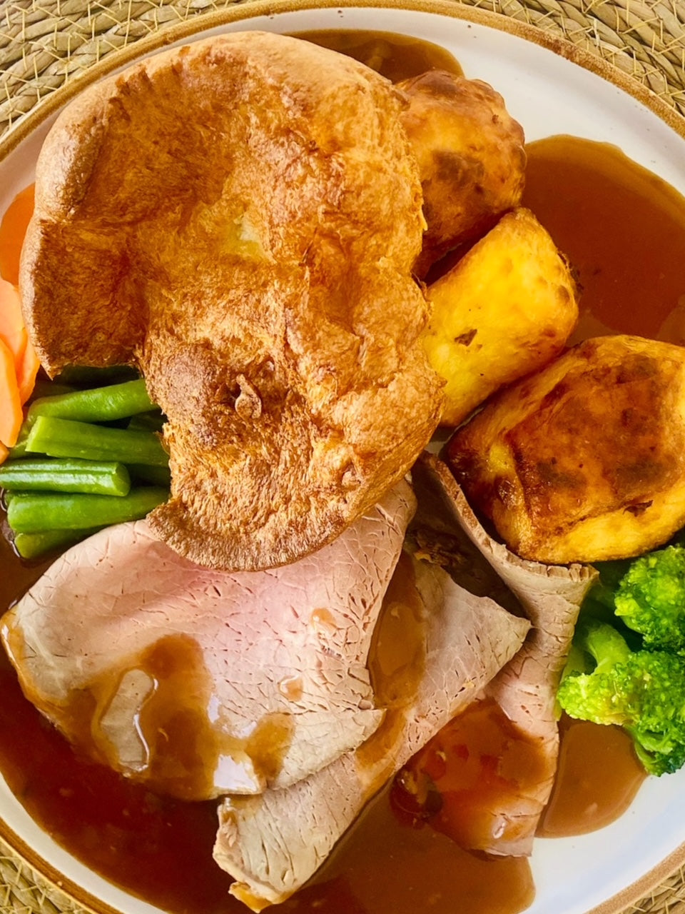 Roast Beef with Crispy Roast Potatoes and Yorkshire Pudding