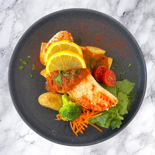 Spanish Hake with Potatoes and Veggies - Dindins