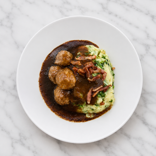 *NEW* Meatballs with Endive Mash, Crispy Bacon Bits & Gravy